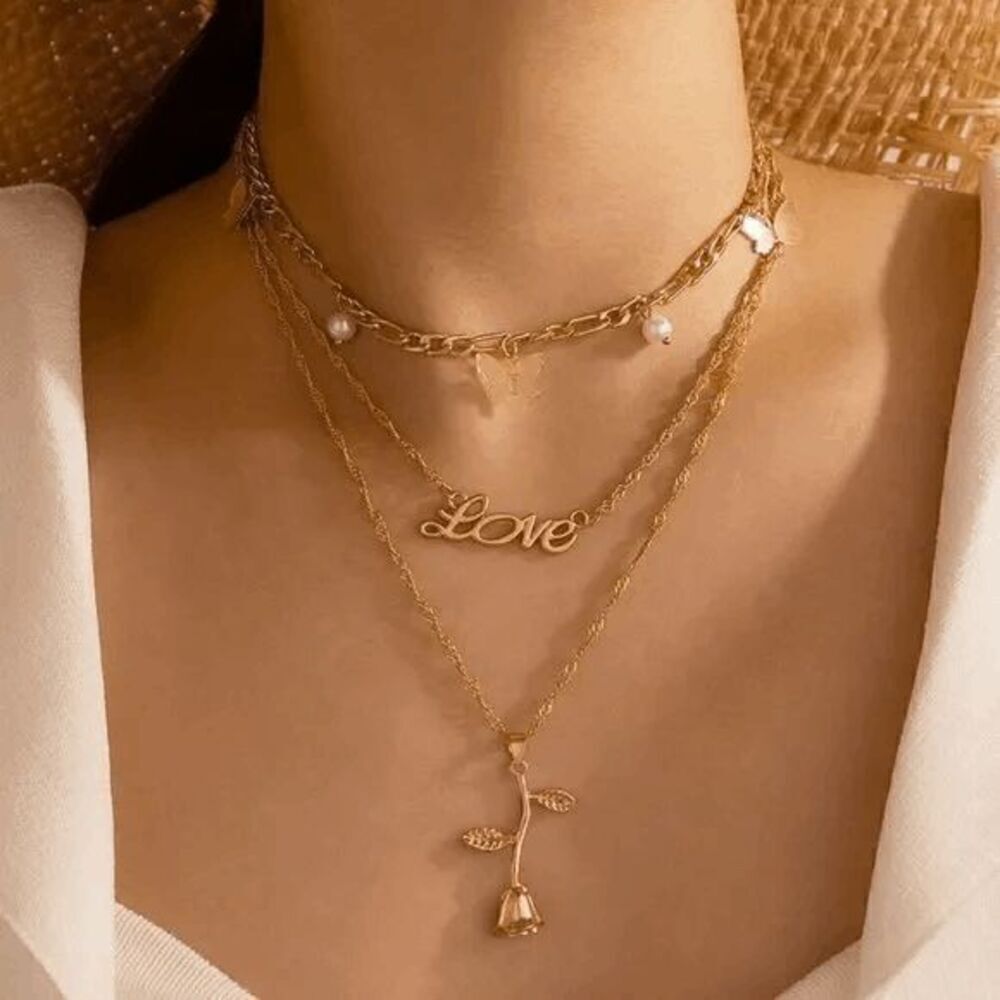 Ladies Three Layered Fashion Necklace Set - Picture 5 of 5
